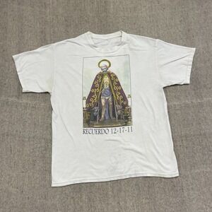 RECUERDO shirt mens large white religious-themed graphic dogs